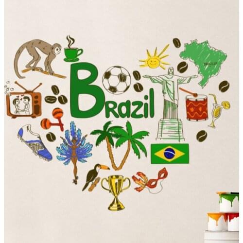 Brazil Colorful Illustration Travel The Word Landmark Wall Sticker Wedding Decor Vinyl Waterproof Wall Sticker Wallpaper Decal