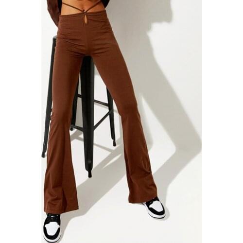 Summer Women Flare Pants Fashion Solid Color Lace Up Polyester Breathable Wide Leg Trouser Daily Life Female Casual Pants 2021