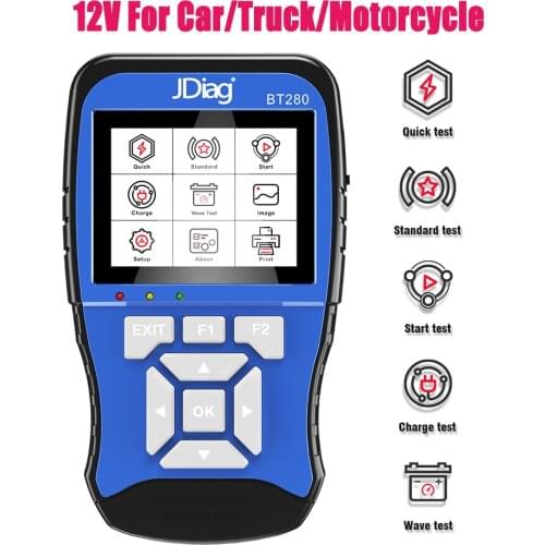 JDiag BT280 12V For Car/Truck/Motorcycle Car Bettery Tester Car Diagnostic Tool OBD Automotive Battery Analyzer OBD2 Code Reader