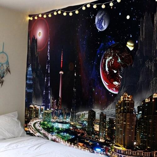 City, Starry Sky, Earth, Mountain, Decorative Cloth