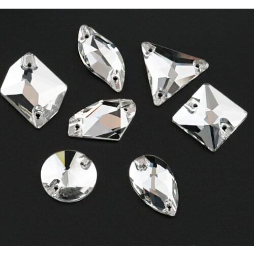 Hot Seller Shape Sew On Crystal Clear Strass DIY 2 Holes Rhinestone Glass Sewing Stone Sew Rhinestones For Garment