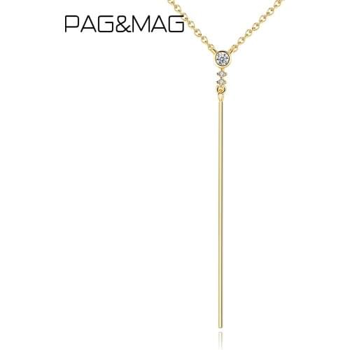 PAG&MAG Created Long Pendant Necklace Minimalist Jewelry Sterling Silver 925 Charm Bar Necklace For Woman Gift SN0064
