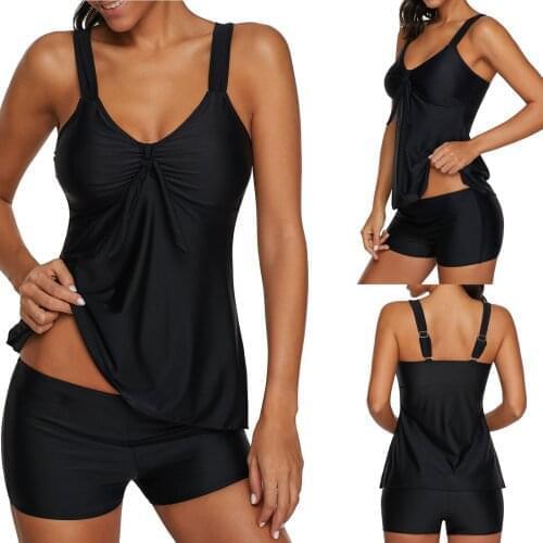 Summer Swimwear Womens Bathing Suit Push Up Bathing Suit Bow Tie Solid Color Beach Style Sexy Swimsuit And Shorts Swim Tankini