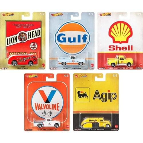 Hot Wheels Cars Premium DLB45 Pop Culture Gulf CHEVY SILVERADO DODGE LITTLE STUDEBAKER CHAMP 1/64 Diecast Model Toy Vehicles
