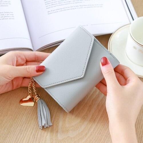 Mini Women Wallet Top Leather Tassel Pendant Short Wallet Lychee Paper Clutch Female Clip Card Coin Purse Carteira