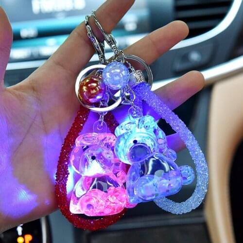 Fashion Car Keychain Creative Liquid Quicksand Light Crystal Unicorn Keyring Bag Pendant for Women Bags Keyrings Jewelry