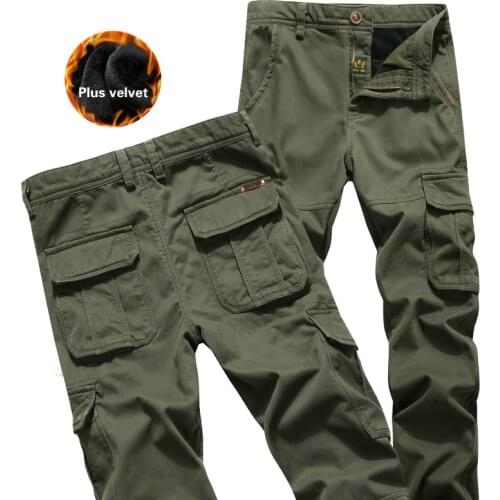 2020 Mens Winter Thick Warm Cargo Pants Casual Fleece Pockets Fur Trouser Plus Size 48 Fashion Loose Baggy Joger Worker Pants