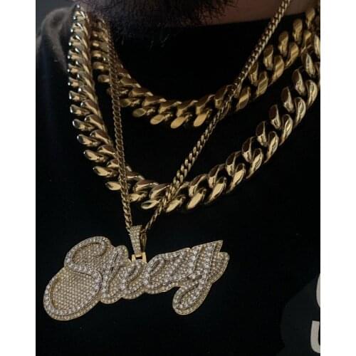 Custom Diamonds Name Necklaces For Man Personalized Vintage Luxury 18K Gold Letters Necklace 2021Trend Stainless Steel Jewelry