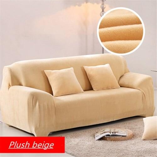 Capa de sofá em forma de L de veludo, para sala de estar, elastano com pelúcia