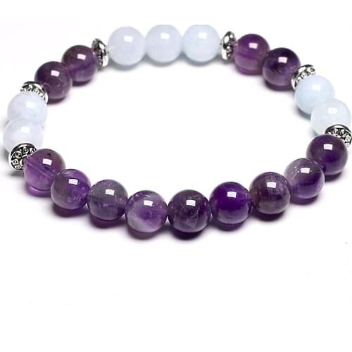 Natural Aquamarine Amethyst Crystal Bracelet Healing Gemstones 8mm Beads Bracelets for Women Yoga Meditation Jewelry Dropship