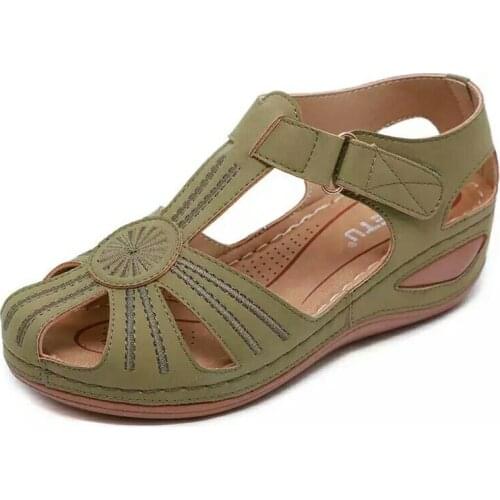 Summer New 2020 retro womens sandals car line non-slip lightweight large size round head wedges comfortable sandals 36-43