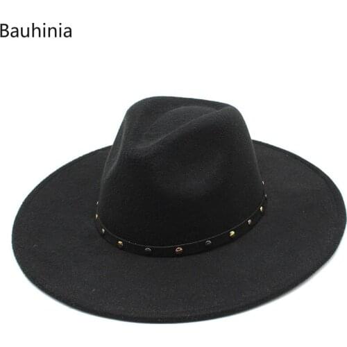 New British Style Winter Wool Fedoras Cap Men Women Panama Church Jazz Hats 9.5CM Wide Brim Men Gentleman Trilby Hat