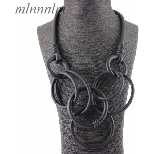 New Punk Style Big Circle Pendant Necklaces Rubber Jewelry For Women Long Choker Necklace Designer Handmade Jewelry