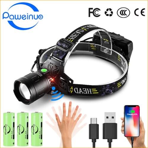 Paweinuo Most Powerful LED Headlamp Flashlight Rechargeable Head Light LED Headlight 18650 USB Waterproof Zoom Fishing Head Lamp