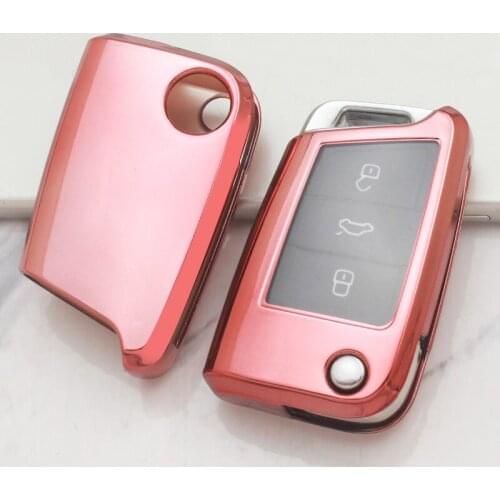 Pink key Case Shell Cover TPU Smart Protective for VW Golf TIGUAN L Skoda Octavia