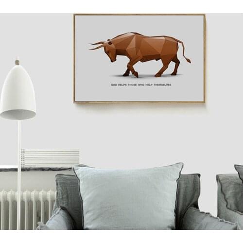 Nordic Decoration Pop Mordern Wall Poster and Print Geometric Bull Animal Art Canvas Painting on Canvas Picture for LivingRoom