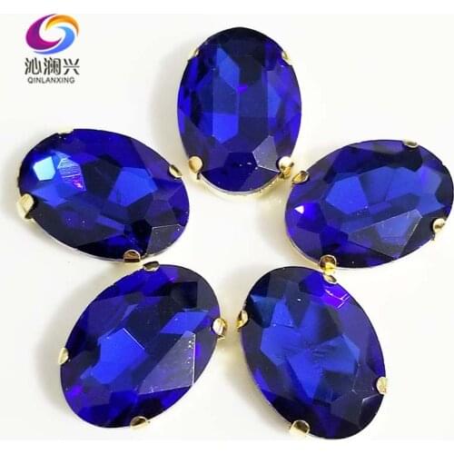 Royalblue oval shape High quality Glass Crystal sew on stones,golden bottom claw rhinestone,Diy/Clothing accessories SWTG11
