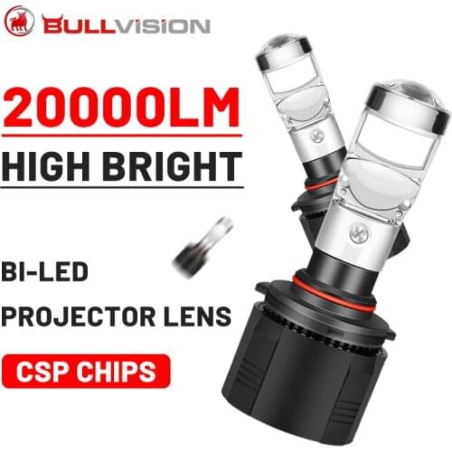 Bullvision Bi-LED 9005 LED Car Headlights 20000LM CSP Chip Projector Lens H4 H7 H8 H9 H11 HB3 9006 HB4 6000K White Auto Headlamp