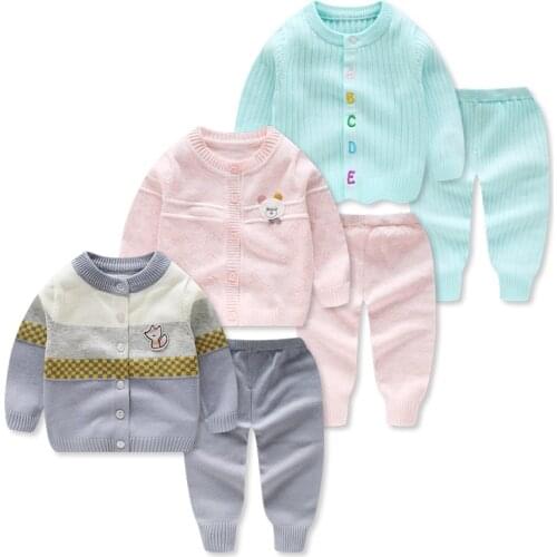 Cute Cartoon Newborn Baby Sweaters Sets 2pcs Knitted Long Sleeve Sweater+Pants Autumn/Winter Knitting Infant Boys Girls Suits