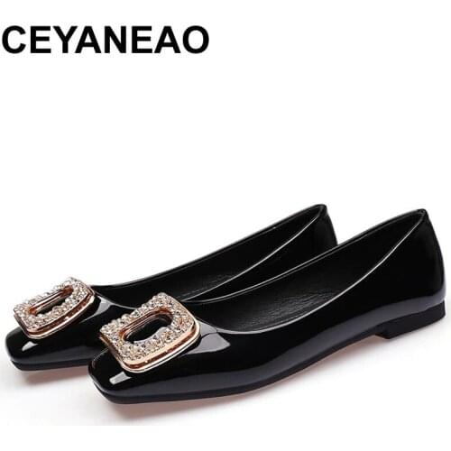 CEYANEAO Women Flat Shoes Ballet Shoes Slip On Loafers Moccasins Brand Leather Flats Metal Decoration Ballerina Zapatos Mujer