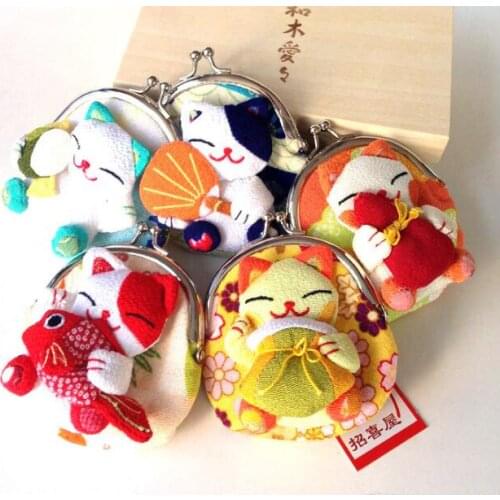 32 pieces Japan Japanese kimono Lucky Cat fish Coin Purse Wallet Coin Bag Purse + Silk