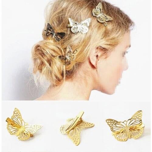 Selling fashion Women Shiny Golden Butterfly Hair Clip Hairpin Accessory Headpiece Girl Gifts Wholesale