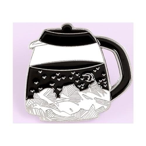 Starry Night Coffee Pot Enamel Pin Custom Mountain Moon Stars Brooch for Shirt Lapel Bag Outdoors Badge Jewelry Gift for Friends