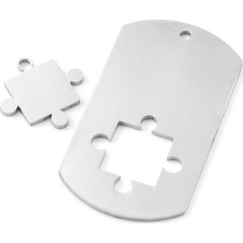 100% Stainless Steel Dogtag Jigsaw Puzzles Charm Blank Metal Tags Best Friend Charms Necklace Mirror Pilished Wholesale 10pcs
