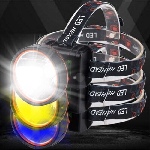 3 Colors White Yellow & Blue Led Headlamp Built in Battery Rechargeable Headlight Head Flashlight Lamp Torch Light for Fishing
