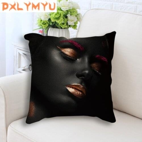 Africa Black Girl Golden Makeup Posters Print Cushion Cover Throw Pillow Case Decorative Cushion Cover for Sofa Home Decor