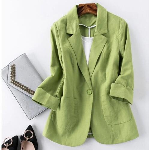 Blazer Feminino Suit Women Linen Blazer Suit Jacket Women One Button Suit Blazer Women Blaser Mujer Grey