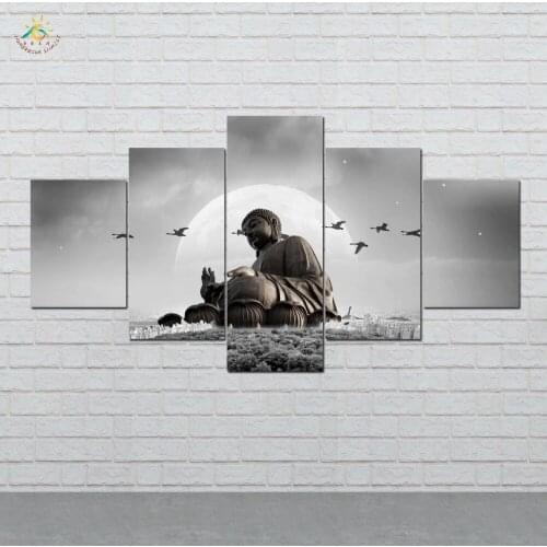 Buddha Black Status Wall Art Canvas Painting Posters and Prints Decorative Picture Decoration Home For Living Room 5 PIECES