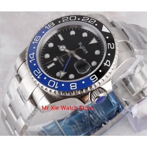 Bliger 40mm Automatic Mechanical Watch Men Luxury Sapphire Crystal Ceramic Bezel GMT Watch Luminous Waterproof Wristwatch Men
