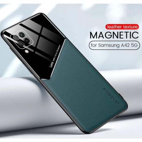 PU Leather Pixleglass Car Magnetic Holder Case Covers For Samsung Galaxy A12 A42 A 12 42 5G Soft Silicone Frame Shockproof Coque