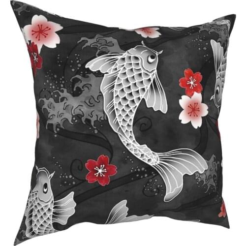 Koi Sakura Blossom Pillow Case Decoration Fish Water Cushions Throw Pillow for Living Room Double-sided Printing Gift Idea