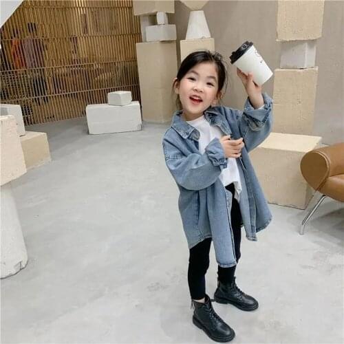 2-11 Years Little Children Soft Denim Jacket For Girls Loose Long Sleeve Outerwear Jackets Button Cotton Coat For Toddler Girls