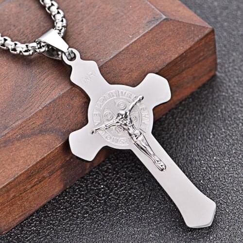 Men Necklace Christian Cross Pendant Crucifix Jesus Chain for Male Stainless Steel Jewelry