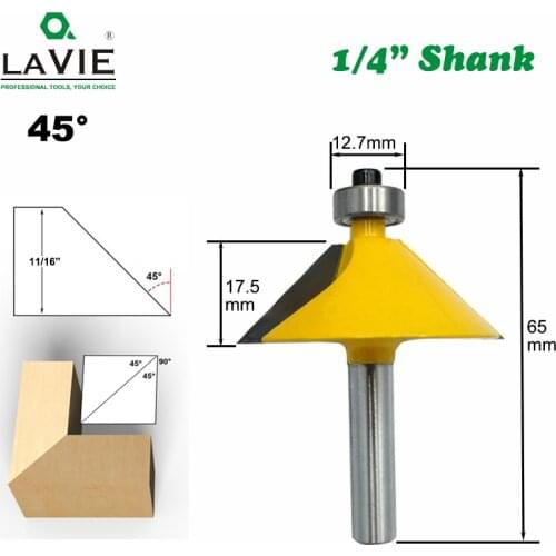 1pc 1/4 Inch Shank 45 Degree Chamfer Bevel Edging Router Bit Milling Cutter for Wood Tungsten Carbide Woodworking Bits MC01081