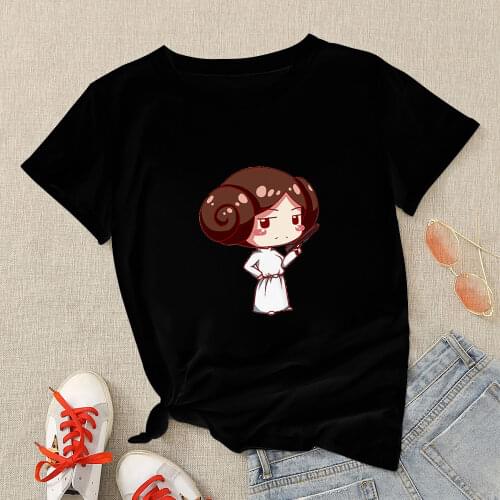 Disney Star Wars Tshirt Undefined Clothing Cute Cartoon Leia Princess Womens Shirt Summer Casual Pink Tops O-neck T-shirts