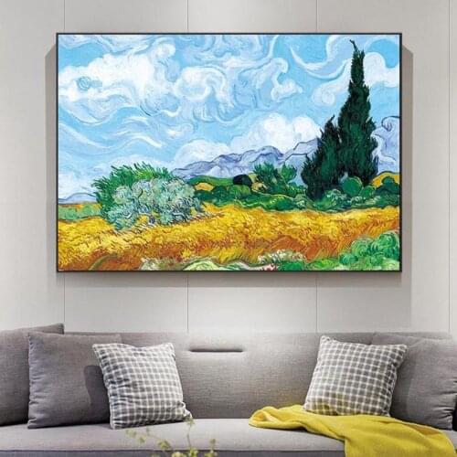 Van Gogh Wheatfield With Cypress Oil Paintings Print On Canvas Art Posters And Prints Impressionist Art Pictures Home Wall Decor
