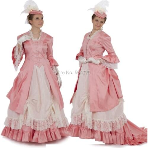 Tailored!Vintage costumes Pink Victorian dresses Eras Regency Renaissance Gothic Civil War Revolutionary Halloween Dress HL-113