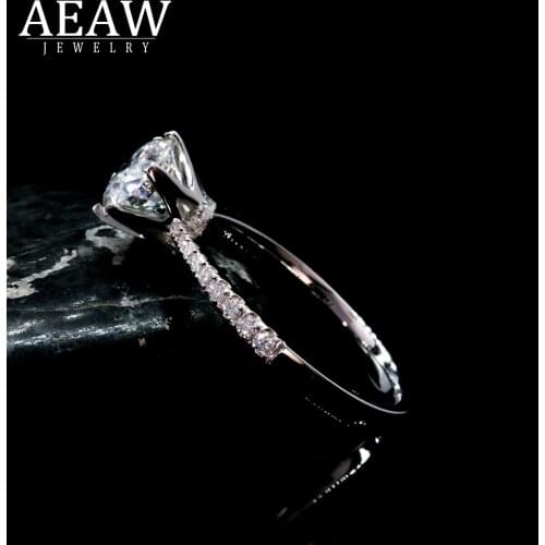 AEAW Hot Sell Round Cut 1.0ct moissanite Ring 18k white gold Wedding Engagement Rings for Women