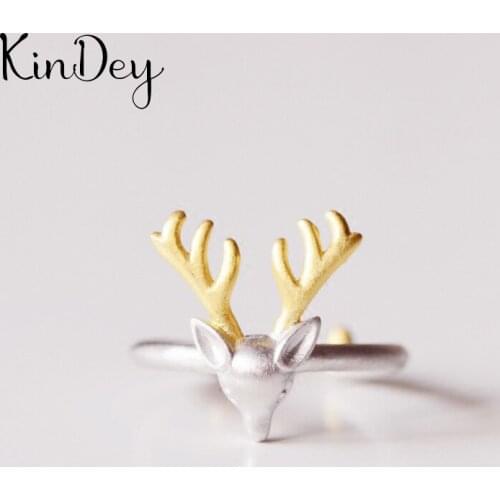 Kindey Korean Silver Color Deer Ring For Women Engagement Jewelry Personality Exaggerated Girls Open Antique Finger Rings