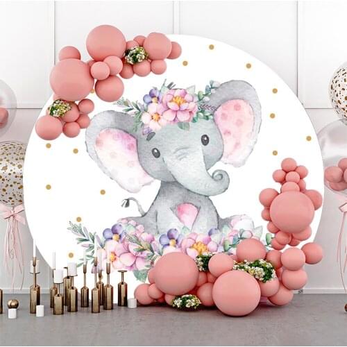Laeacco Round Photo Backdrop Circle Background Baby Elephant Baby Shower Birthday Party Customized Photo Backdrop Photo Studio