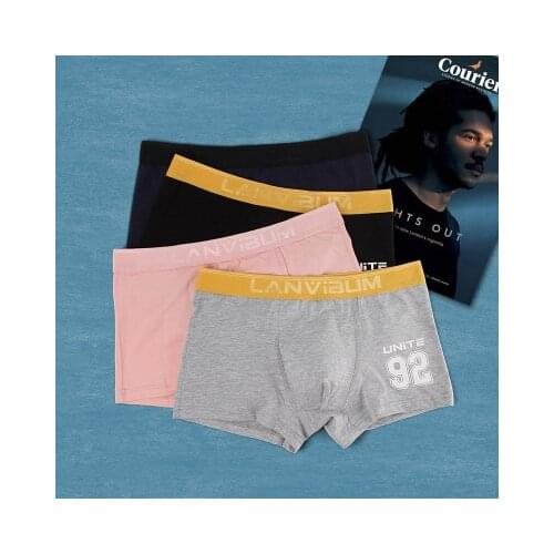 2020 LANVIBUM New Fashion Mens Underwear Mid-Waist Lycra Printed Sports Breathable Sexy Boxers