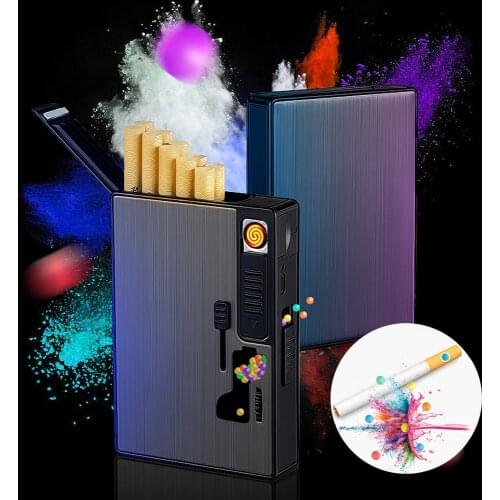 DIY Multi-Function Explosive Bead Box Moisture-Proof Large Capacity Cigarette Box USB Charging Lighter Smoking Tools Men' Gifts