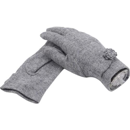 Fashion Elegant Female Wool Touch Screen Gloves Winter Women Warm Cashmere Full Finger Leather Bow Dotted Embroidery Gloves