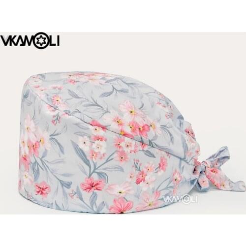 New printing Pet Grooming Scrubs Hats for long hair Tooth check Scrubs women Caps Health service work Caps Operator hats