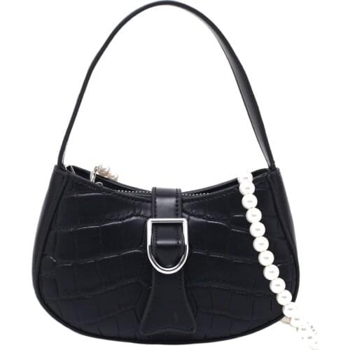 New Pearl Chain Crossbody Bags Female Korean Style Simple Fashion Shoulder Bag Stone Pattern PU Leather Handbags Womens Bags