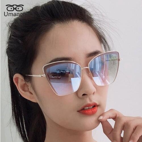 Pop Cat Eye Sunglasses for Women Metal Frame Oversized Female Glasses Outdoor Driving Beach UV400 Shades Gradient Eyeglasses
